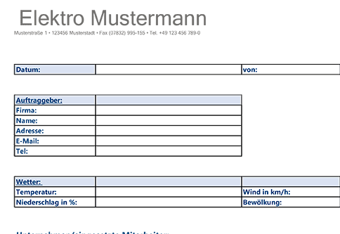 Bautagebuch Vorlage - Excel