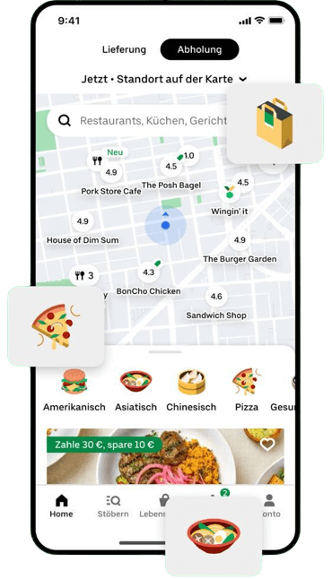 Uber Eats App zum Essen bestellen für Handwerker